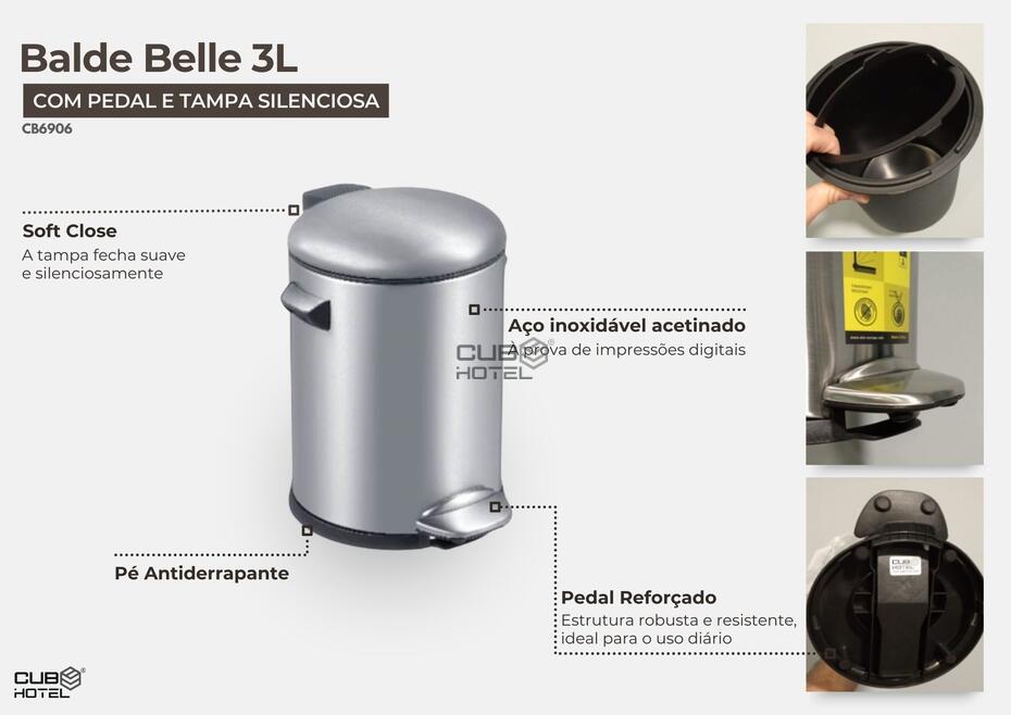 Balde Inox Mate 3L Tapa Silenciosa Antihuellas BELLE